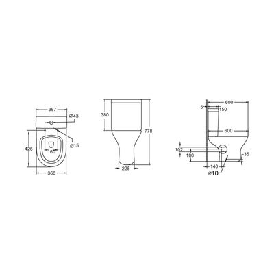 3L nivelado duplo 6L que lava para baixo o Wc de duas partes para o banheiro 600*368*398MM