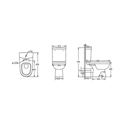 Wc de duas partes prolongado do toalete de Seat 655*375*795mm para o banheiro